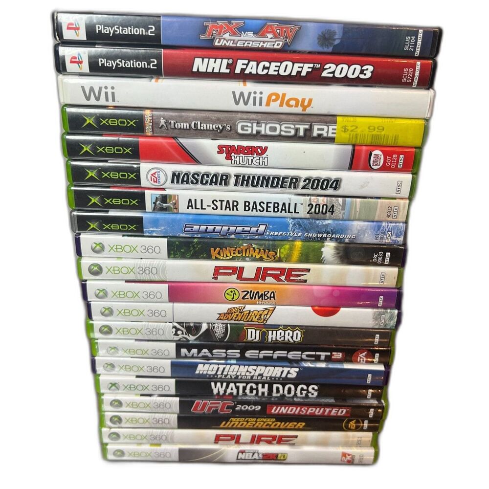 Lot of 20 Xbox, Xbox 360, Wii, & Playstation 2 Video Games Discs Manuals Cases